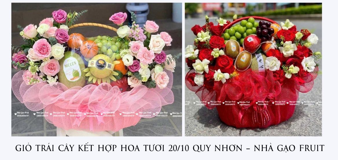 GiỎ TrÁi CÂy KẾt HỢp Hoa TƯƠi 20-10 Quy NhƠn – NhÀ GẠo Fruit